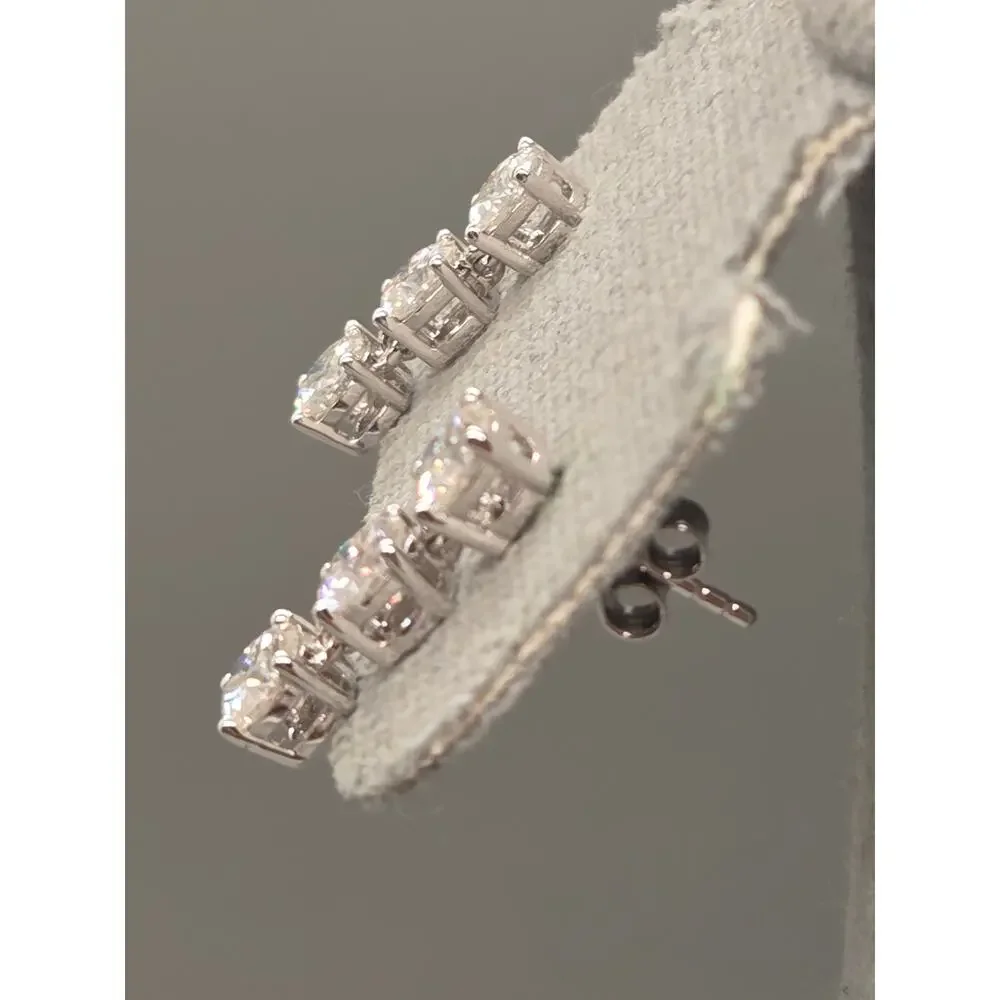 Sterling Silver 3CTW 5mm G-H-I Color Clear Diamond 3 Stone Drop earrings